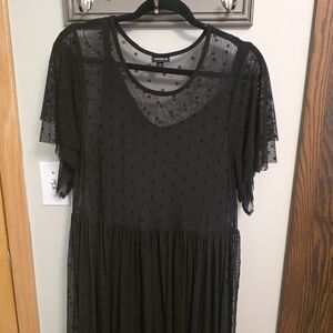 torrid Black Sheer Swiss Dot Midi Dress with Flutter Sleeves